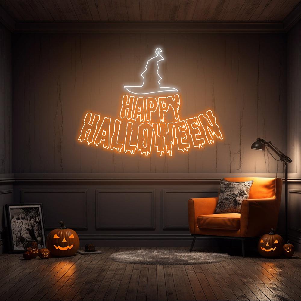 Happy Halloween Witch Hat LED Neon Sign - NeonNiche